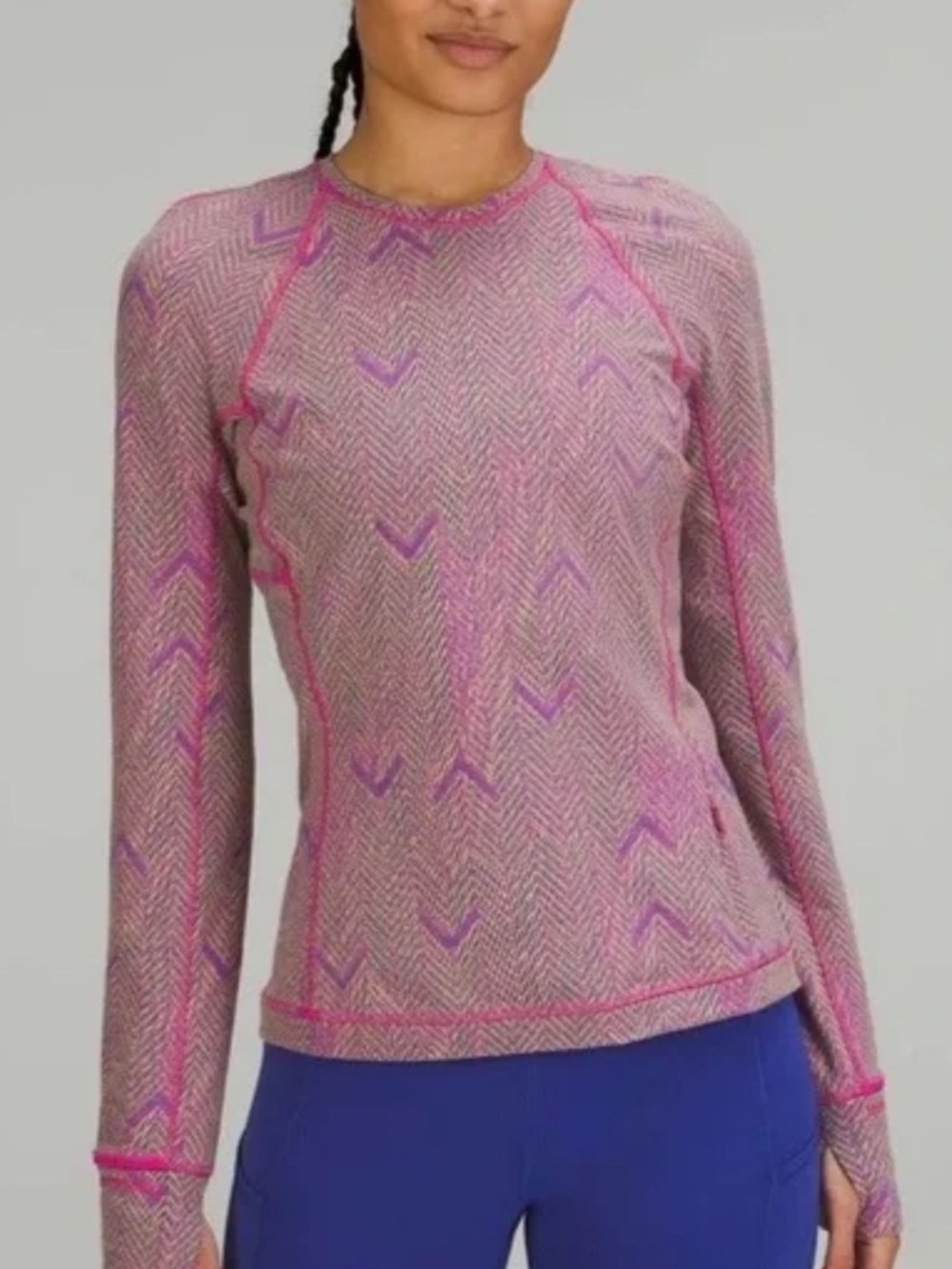 Lululemon It’s Rulu Run Long sleeve in Pink Chevron, Size 8